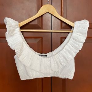 Zara white cropped top ruffle